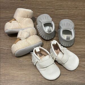 White and Beige Kids Shoes Set